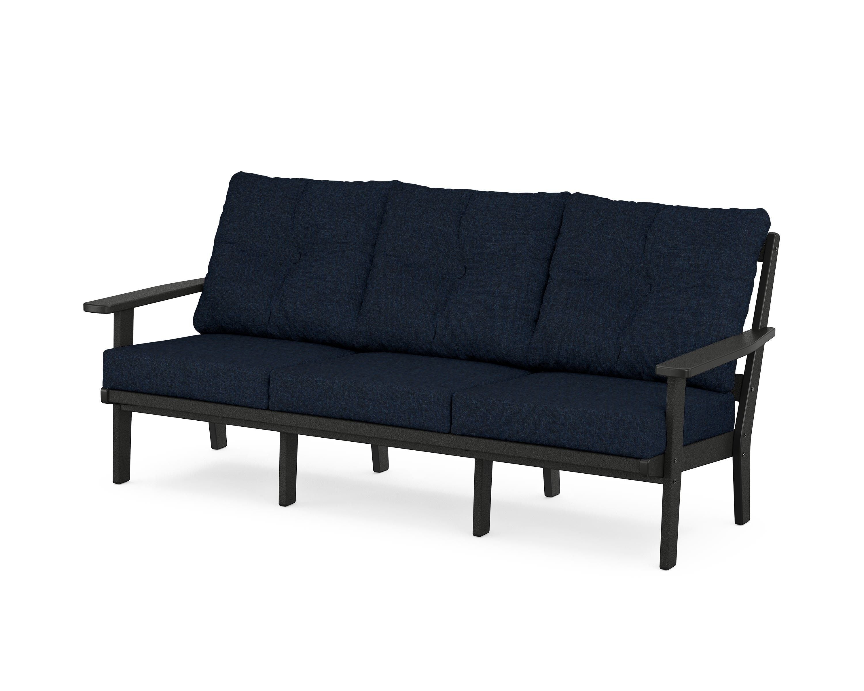 POLYWOOD® Oxford Deep Seating Sofa in Black / Marine Indigo