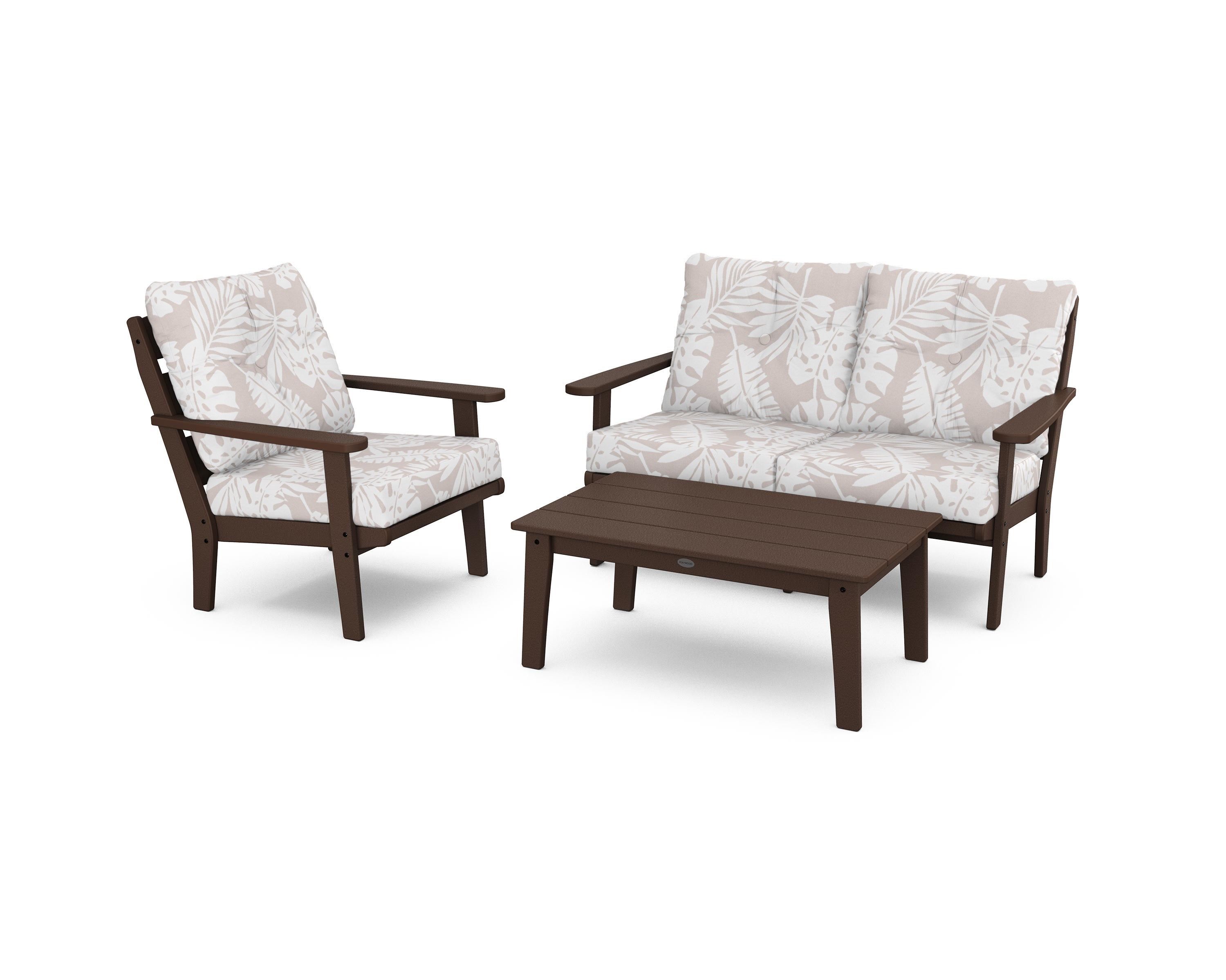 POLYWOOD® Lakeside 3-Piece Deep Seating Set in Mahogany / Leaf Dune Burlap