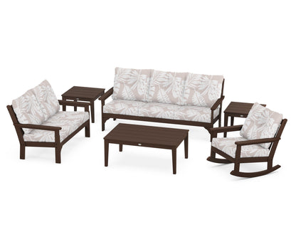 POLYWOOD® Vineyard 6-Piece Deep Seating Set in Mahogany / Leaf Dune Burlap
