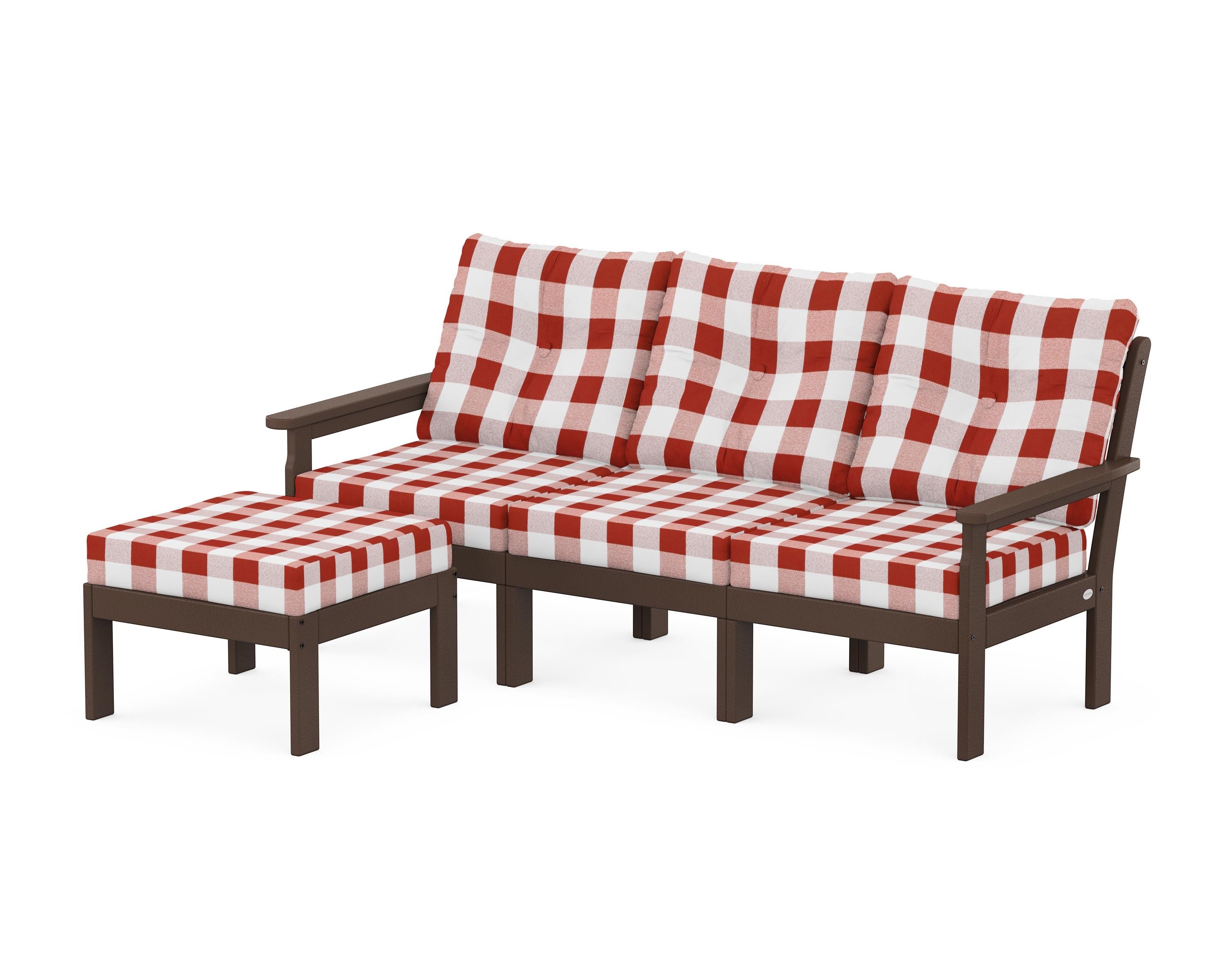 POLYWOOD® Vineyard 4-Piece Sectional with Ottoman in Mahogany / Buffalo Plaid Crimson