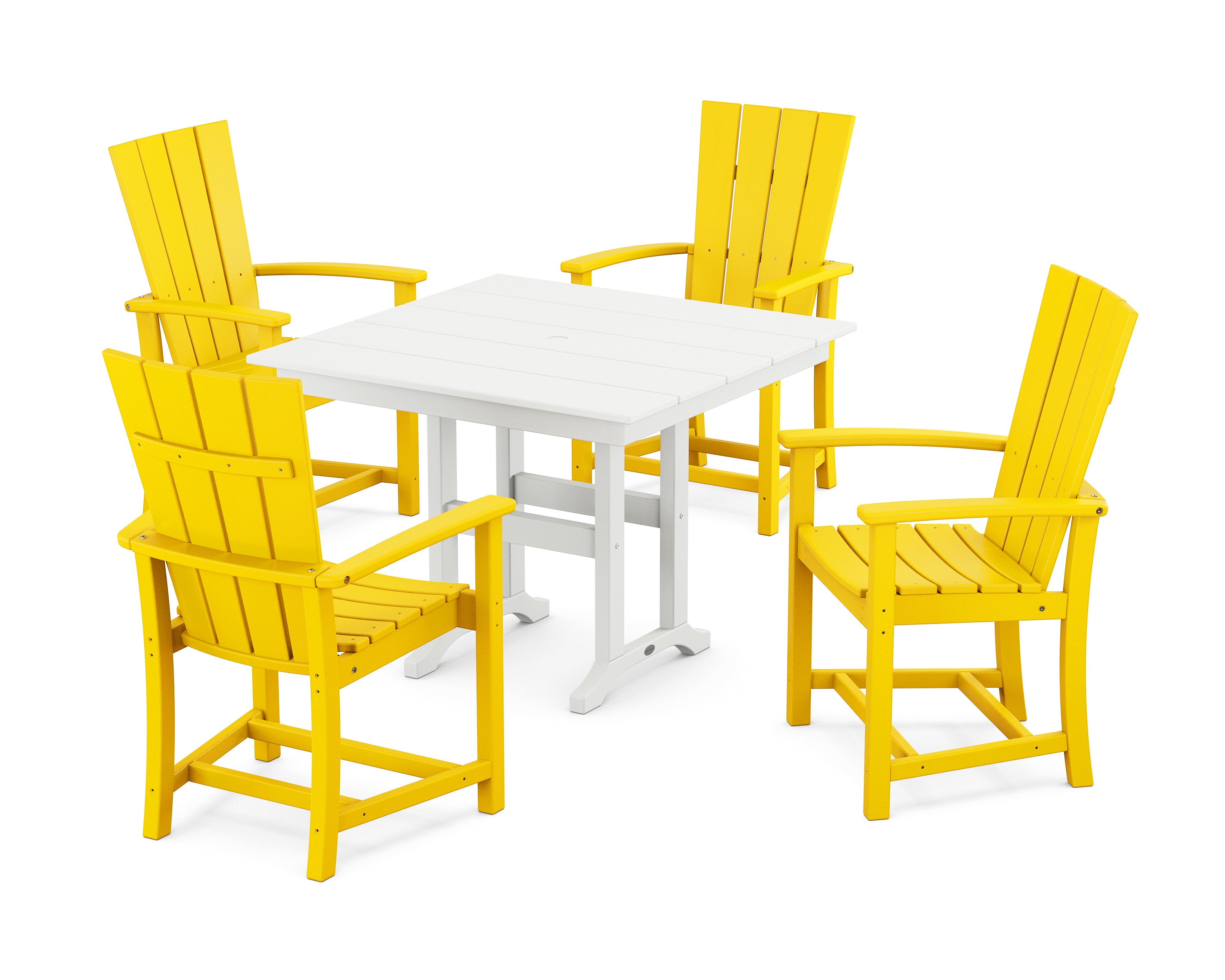 POLYWOOD® Quattro 5-Piece Farmhouse Dining Set in Lemon / White