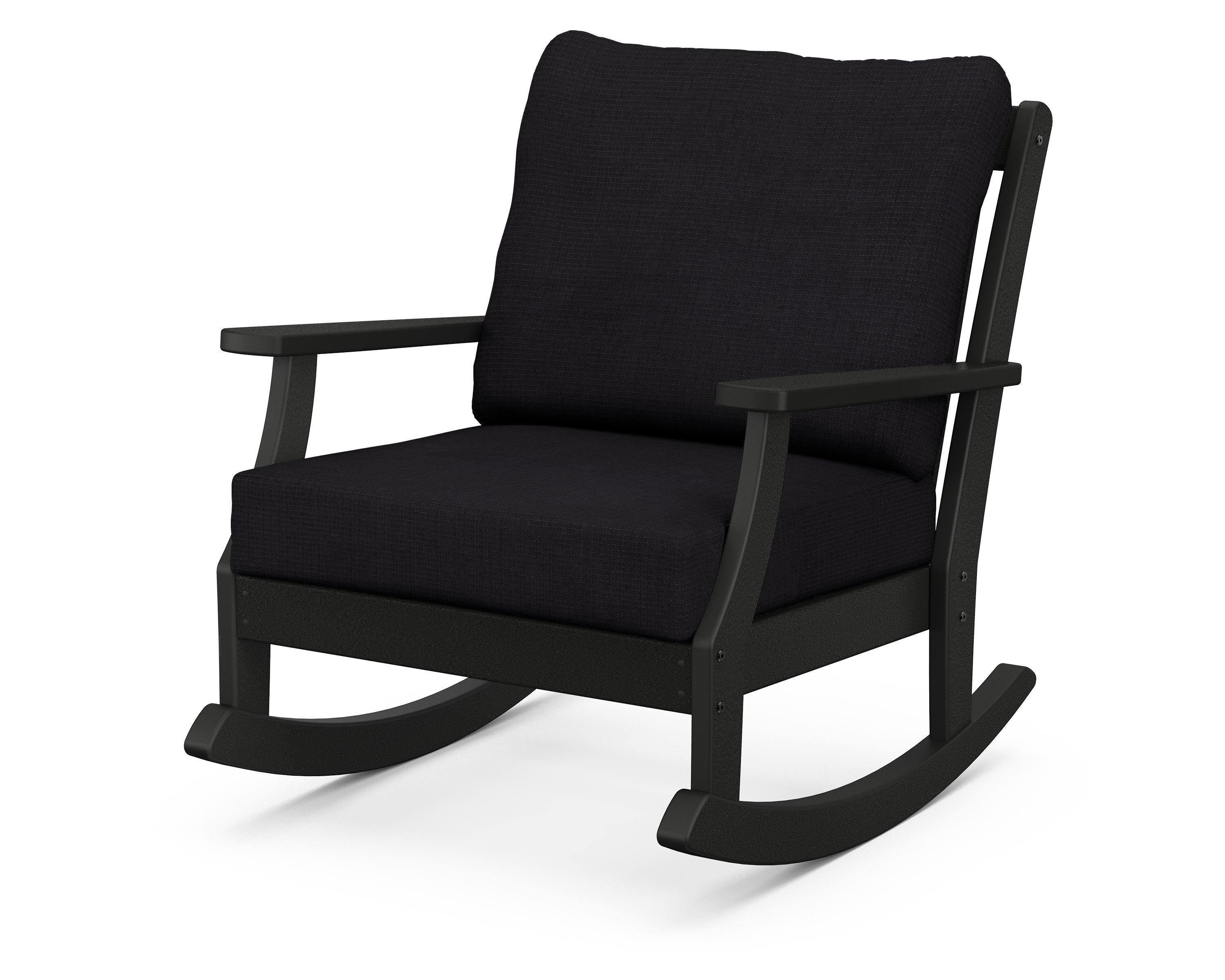 POLYWOOD® Braxton Deep Seating Rocking Chair in Black / Midnight Linen