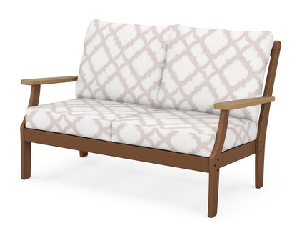 POLYWOOD® Braxton Deep Seating Loveseat in Teak / Natural / Trellis Dune Burlap