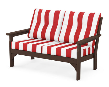 POLYWOOD® Vineyard Deep Seating Loveseat in Mahogany / Cabana Stripe Crimson