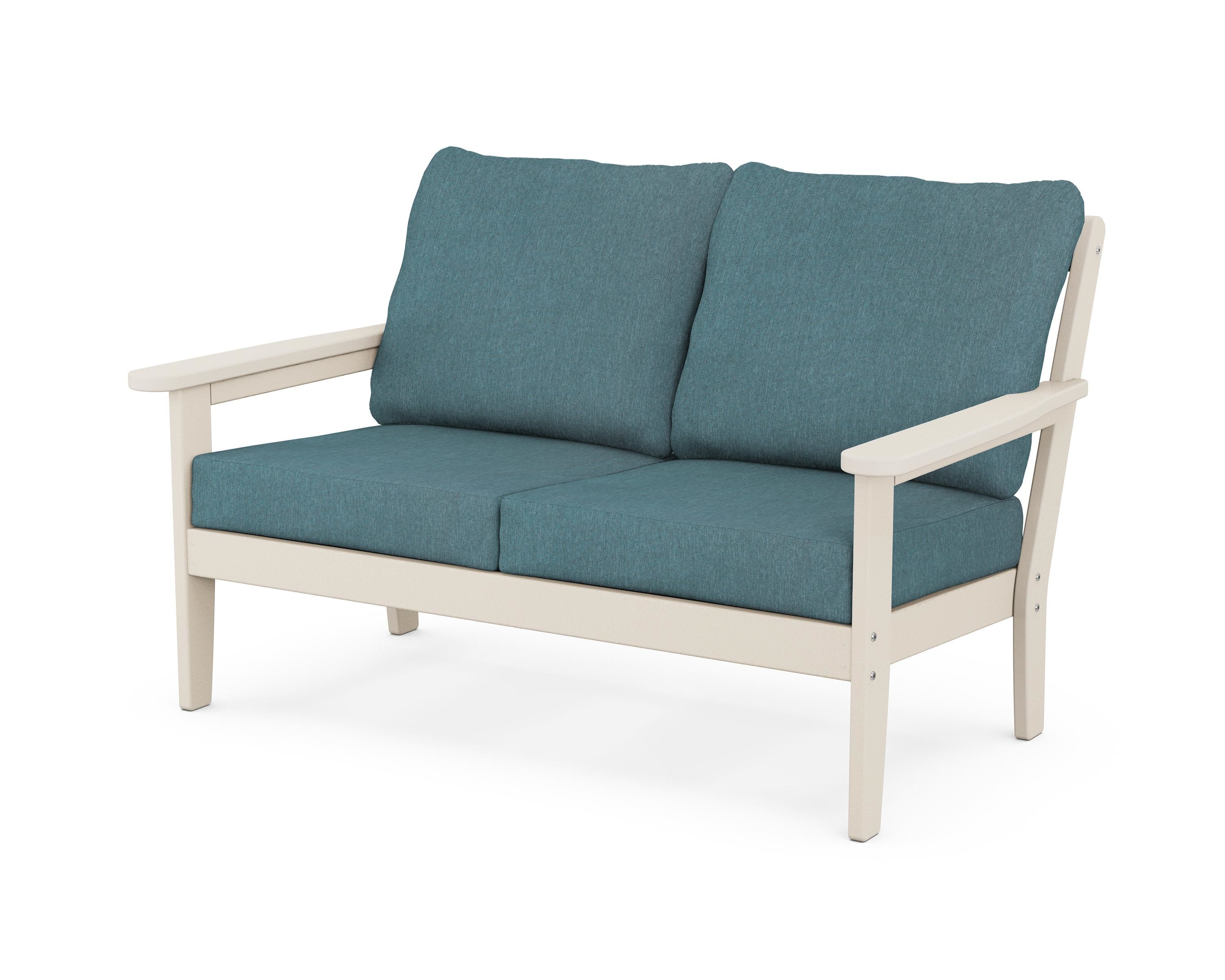 Country Living Cottage Deep Seating Loveseat in Sand / Ocean Teal