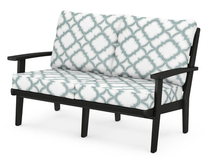 POLYWOOD® Grant Park Deep Seating Loveseat in Black / Trellis Glacier Spa