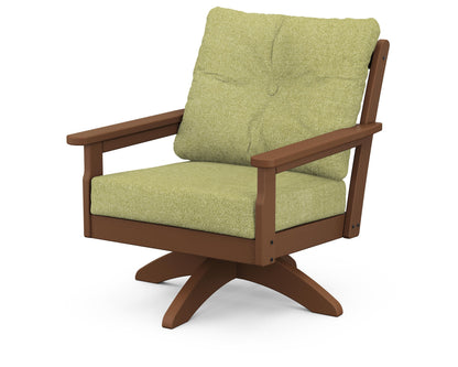 POLYWOOD® Vineyard Deep Seating Swivel Chair in Teak / Chartreuse Boucle
