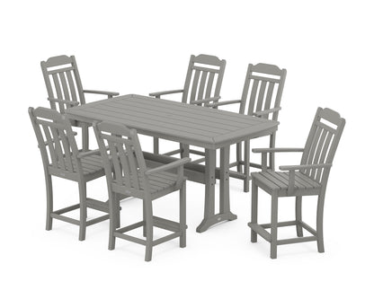 Country Living Cottage Arm Chair 7-Piece Counter Set with Trestle Legs in Slate Grey