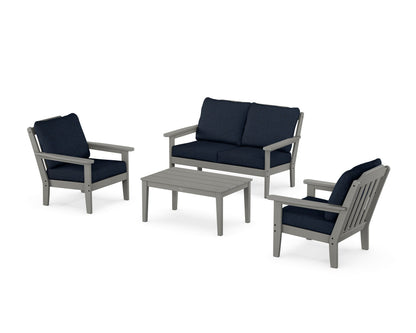 Country Living Cottage 4-Piece Deep Seating Set with Loveseat in Slate Grey / Marine Indigo