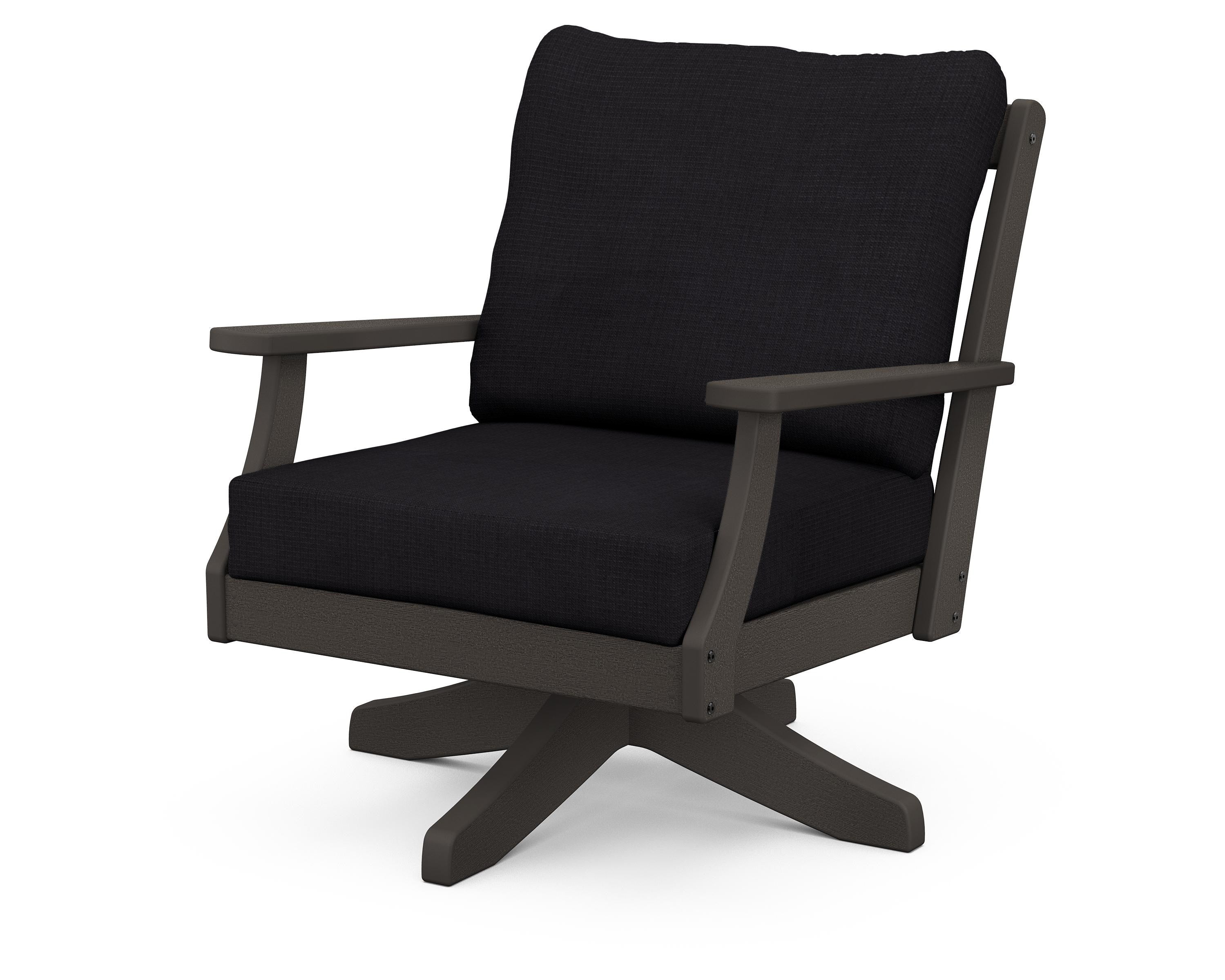POLYWOOD® Braxton Deep Seating Swivel Chair in Vintage Coffee / Midnight Linen