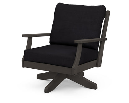 POLYWOOD® Braxton Deep Seating Swivel Chair in Vintage Coffee / Midnight Linen