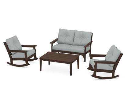 POLYWOOD® Vineyard 4-Piece Deep Seating Rocking Chair Set in Mahogany / Spa