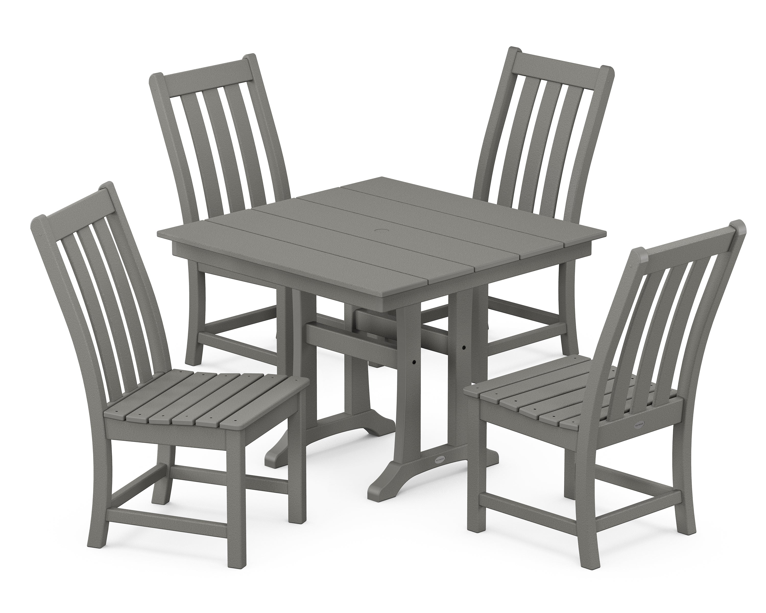 POLYWOOD® Vineyard 5-Piece Farmhouse Trestle Side Chair Dining Set in Slate Grey