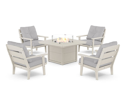POLYWOOD® Lakeside 5-Piece Deep Seating Set with Nautical Fire Pit Table in Sand / Granite