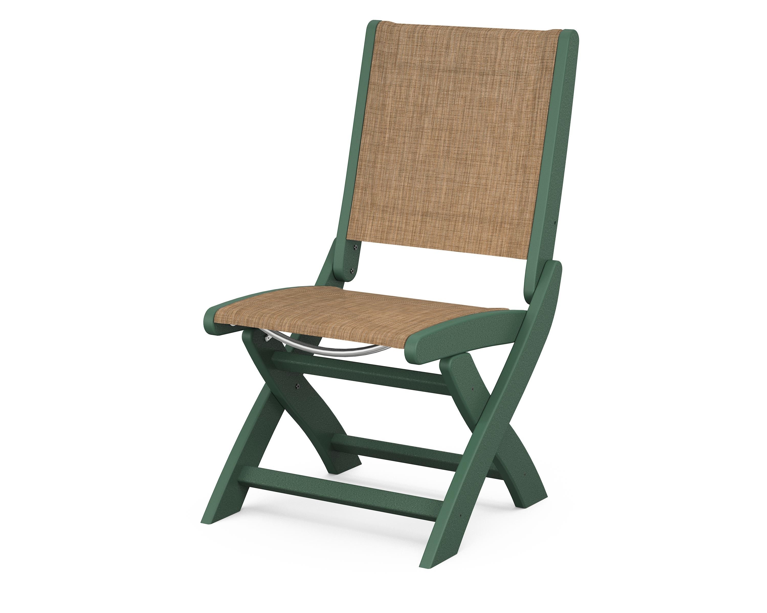 POLYWOOD® Coastal Folding Side Chair in Green / Burlap Sling