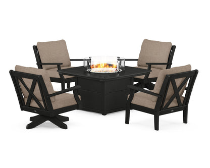 POLYWOOD® Braxton 5-Piece Deep Seating Set with Fire Table in Black / Spiced Burlap