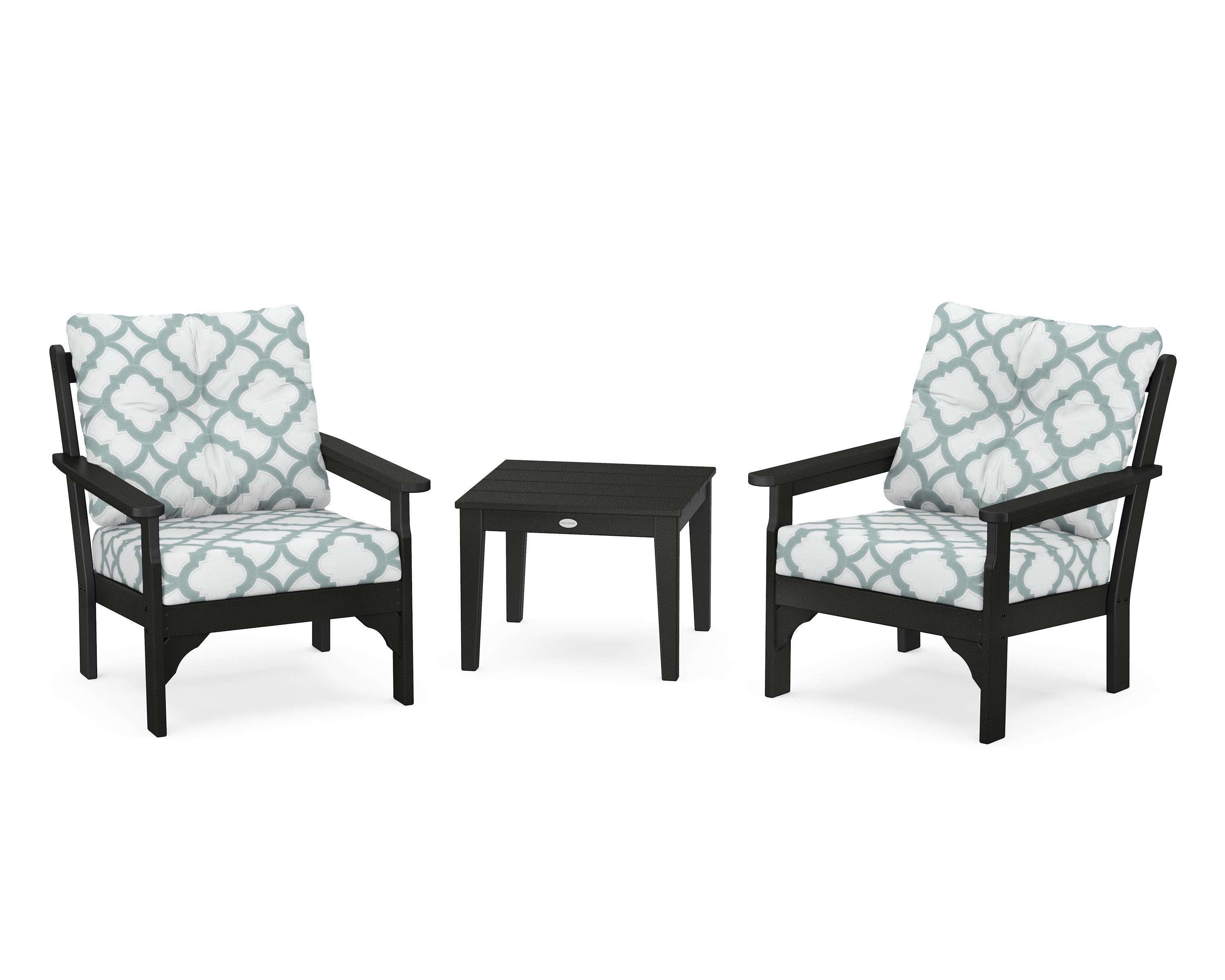 POLYWOOD® Vineyard 3-Piece Deep Seating Set in Black / Trellis Glacier Spa