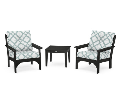 POLYWOOD® Vineyard 3-Piece Deep Seating Set in Black / Trellis Glacier Spa