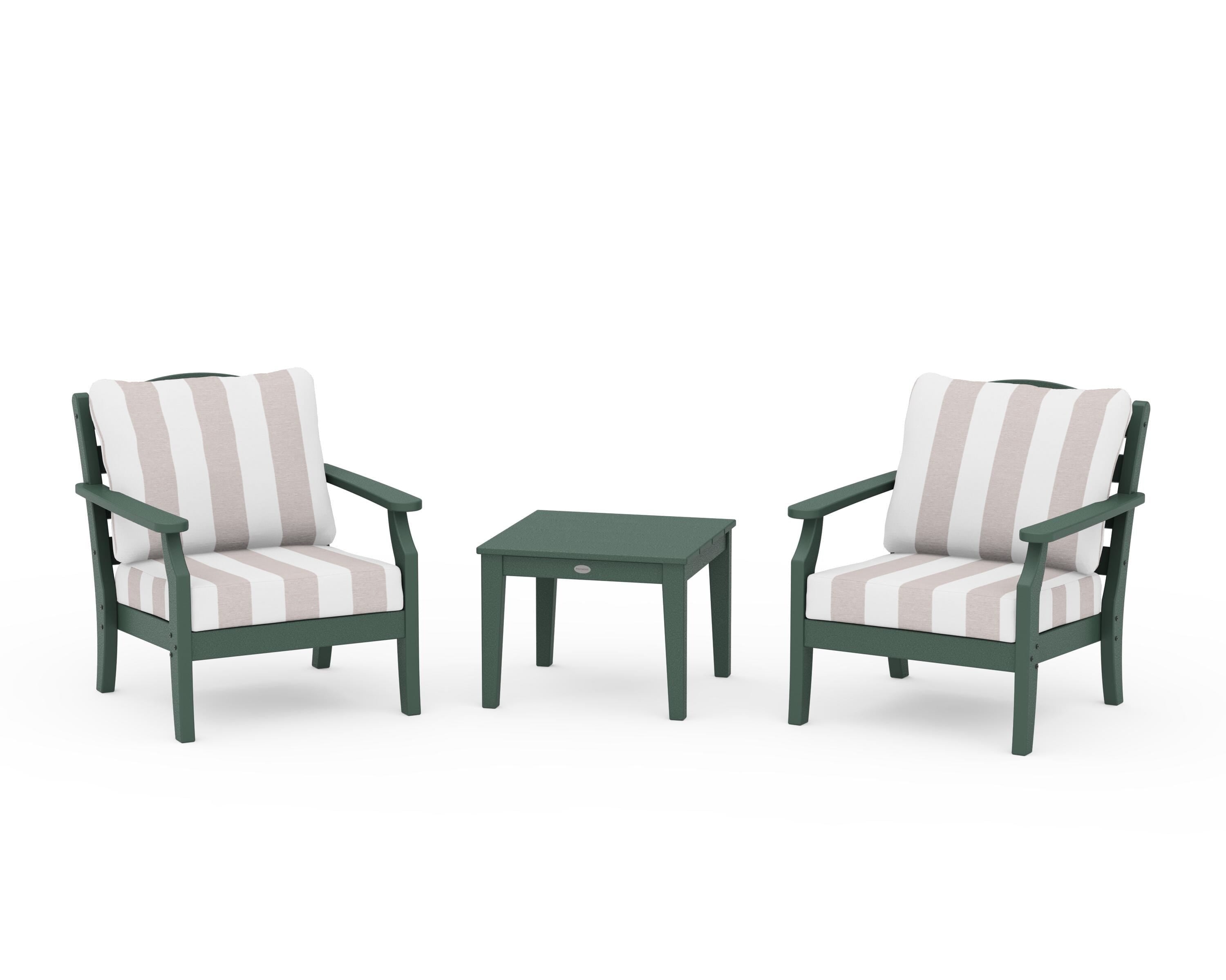 Draper James™ by  POLYWOOD® Savannah 3-Piece Deep Seating Set in Green / Cabana Stripe Dune Burlap