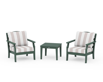 Draper James™ by  POLYWOOD® Savannah 3-Piece Deep Seating Set in Green / Cabana Stripe Dune Burlap