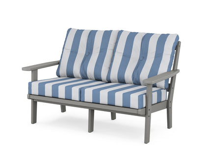 POLYWOOD® Prairie Deep Seating Loveseat in Slate Grey / Cabana Stripe Sky Blue