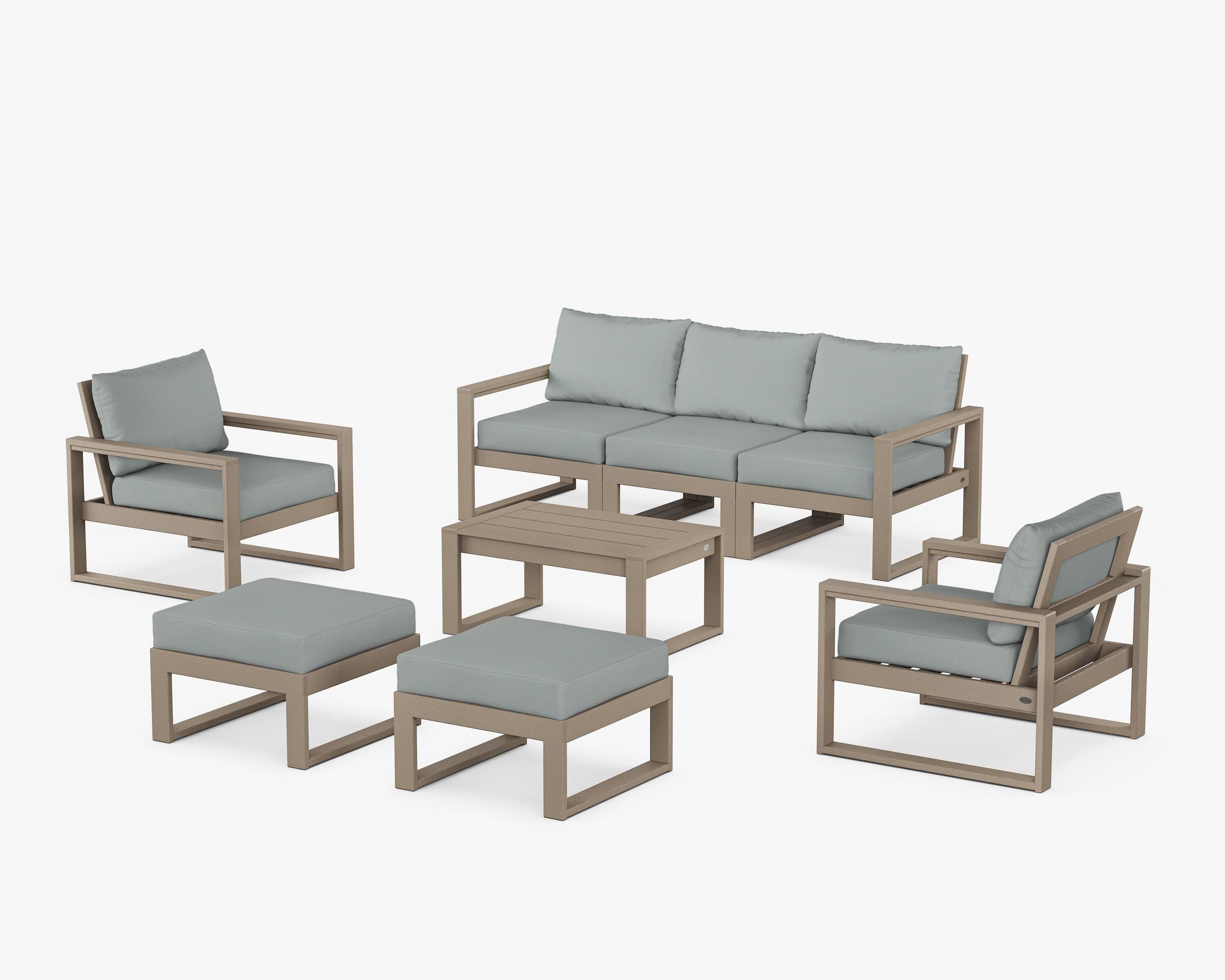 POLYWOOD® EDGE Sectional 8-Piece Lounge Sofa Set in Vintage Sahara / Spa