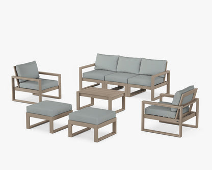 POLYWOOD® EDGE Sectional 8-Piece Lounge Sofa Set in Vintage Sahara / Spa