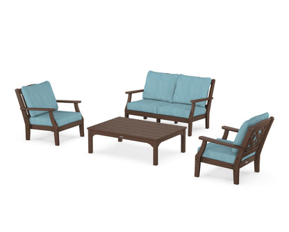 Martha Stewart by POLYWOOD® Chinoiserie 4-Piece Deep Seating Set with Loveseat in Mahogany / Lattice Sky Blue