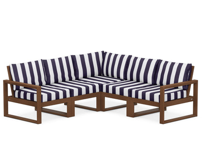 POLYWOOD® EDGE 5-Piece Modular Deep Seating Set in Teak / Cabana Stripe Navy