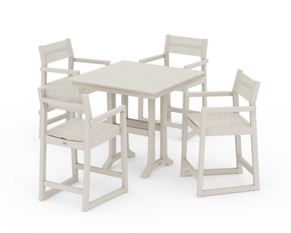 POLYWOOD® EDGE Sling Arm Chair 5-Piece Farmhouse Counter Set with Trestle Legs in Sand / Parchment Sling