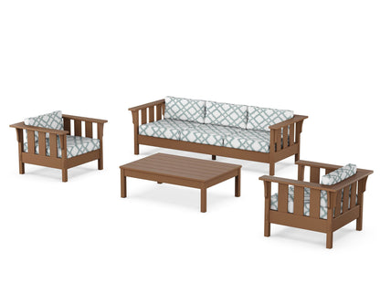 Martha Stewart by POLYWOOD® Acadia 4-Piece Deep Seating Set with Sofa in Teak / Trellis Glacier Spa