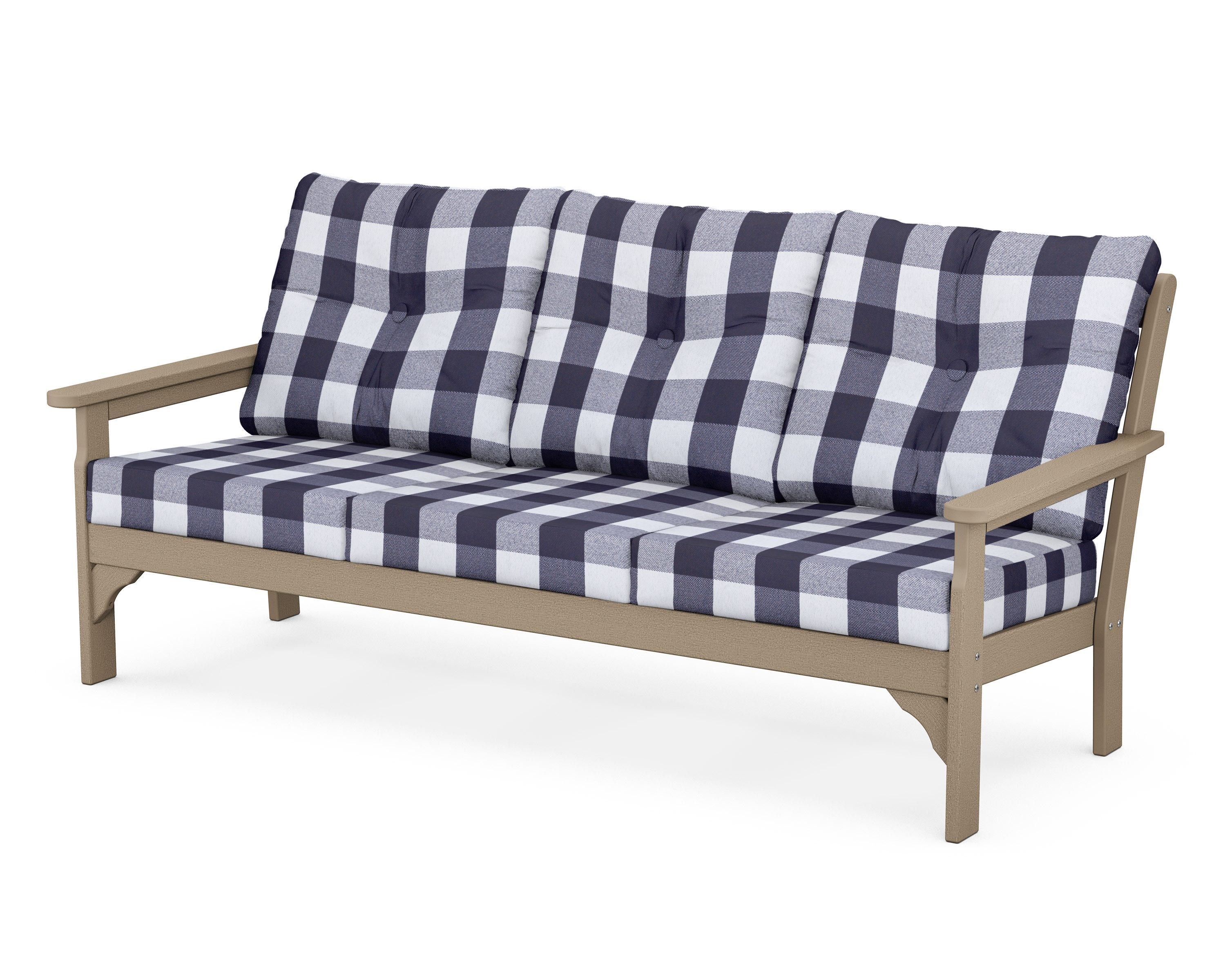 POLYWOOD® Vineyard Deep Seating Sofa in Vintage Sahara / Buffalo Plaid Navy