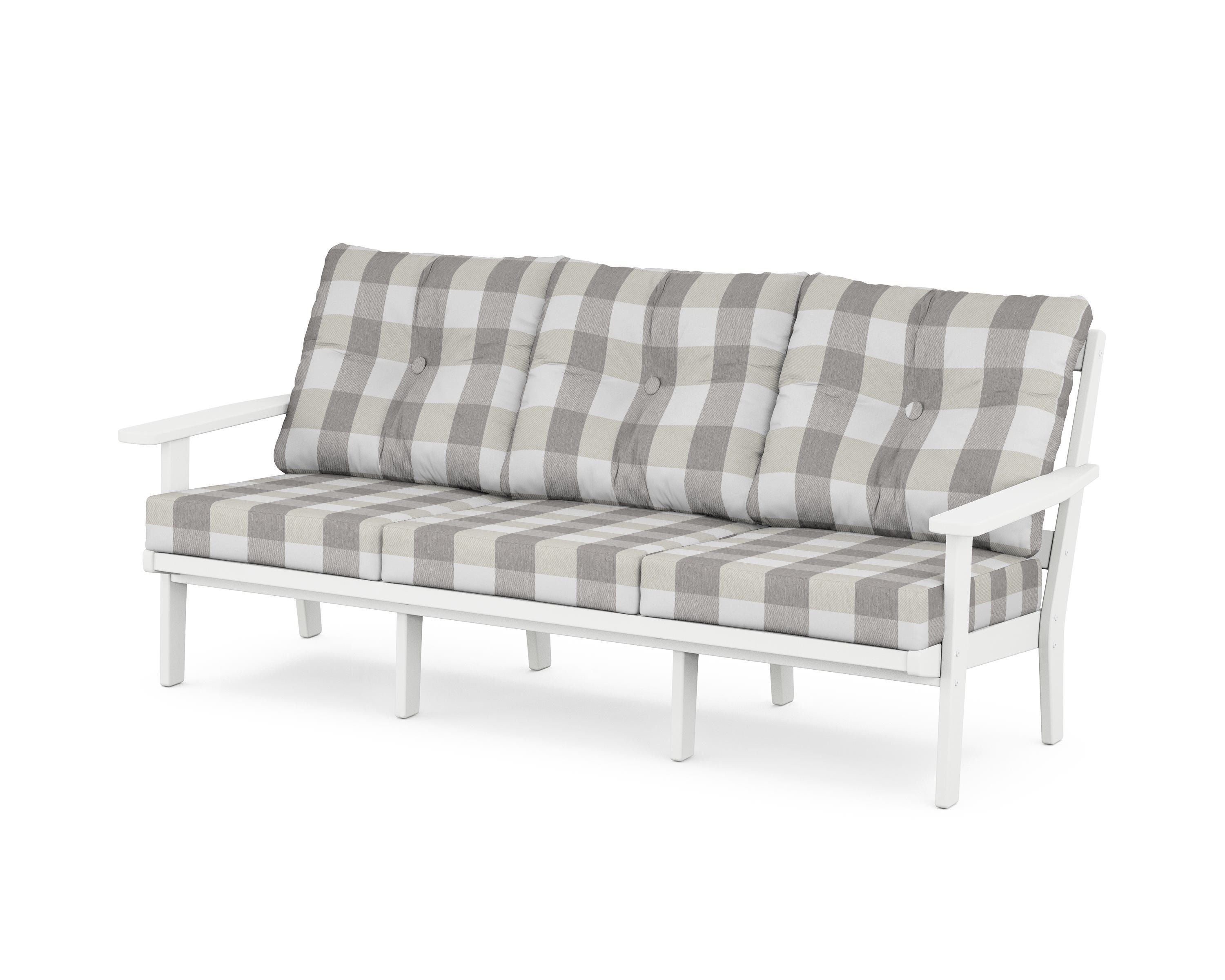 POLYWOOD® Prairie Deep Seating Sofa in White / Buffalo Plaid Grey Mist