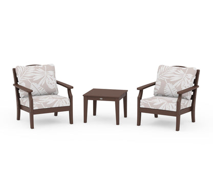 Draper James™ by  POLYWOOD® Savannah 3-Piece Deep Seating Set in Mahogany / Leaf Dune Burlap