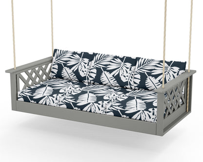 Country Living Wovendale Daybed Swing in Slate Grey / Leaf Marine Indigo