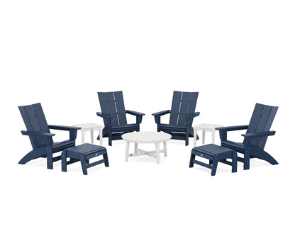 POLYWOOD® Modern Grand Adirondack 9-Piece Conversation Set in Navy / White