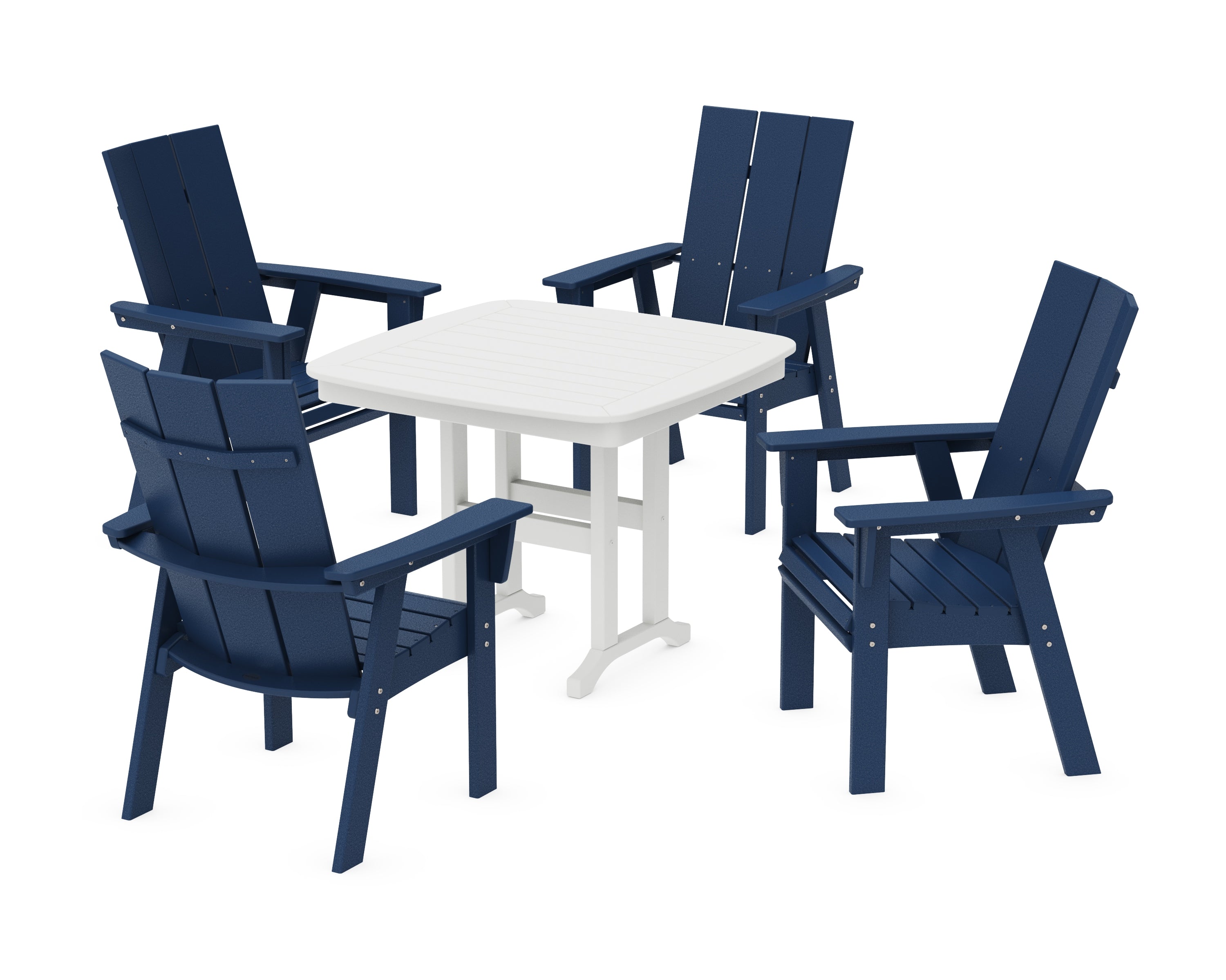 POLYWOOD® Modern Curveback Adirondack 5-Piece Dining Set in Navy / White