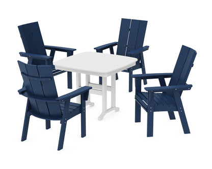 POLYWOOD® Modern Curveback Adirondack 5-Piece Dining Set in Navy / White