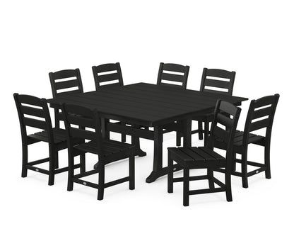 POLYWOOD® Lakeside 9-Piece Farmhouse Trestle Dining Set in Black