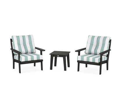 POLYWOOD® Mission 3-Piece Deep Seating Set in Black / Cabana Stripe Glacier Spa