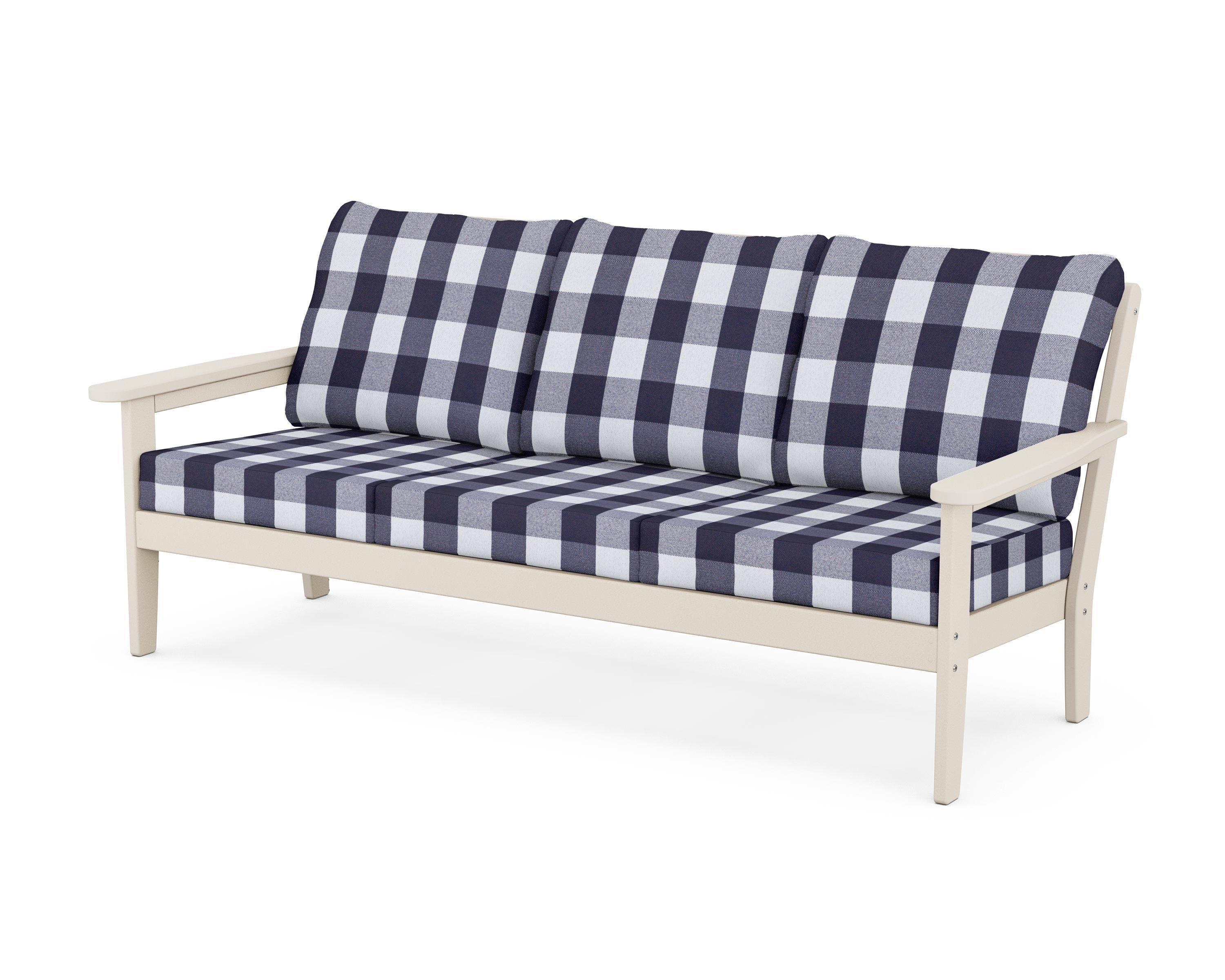 Country Living Cottage Deep Seating Sofa in Sand / Buffalo Plaid Navy