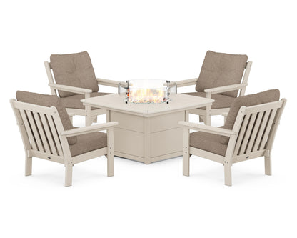 POLYWOOD® Vineyard 5-Piece Conversation Set with Fire Pit Table in Sand / Spiced Burlap