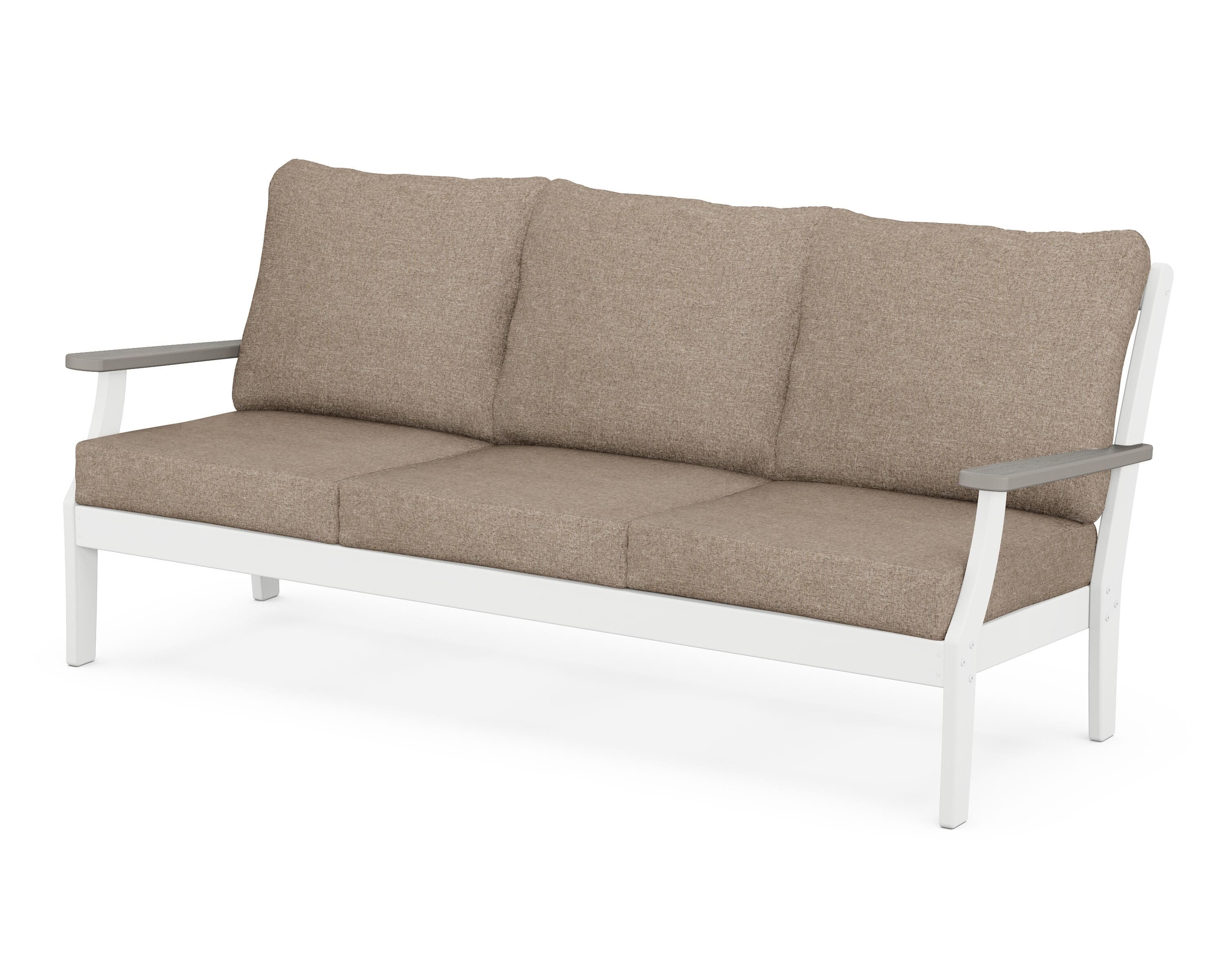 POLYWOOD® Braxton Deep Seating Sofa in White / Driftwood / Spiced Burlap