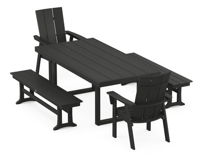 POLYWOOD® Modern Curveback Adirondack 5-Piece Dining Set with Benches in Black