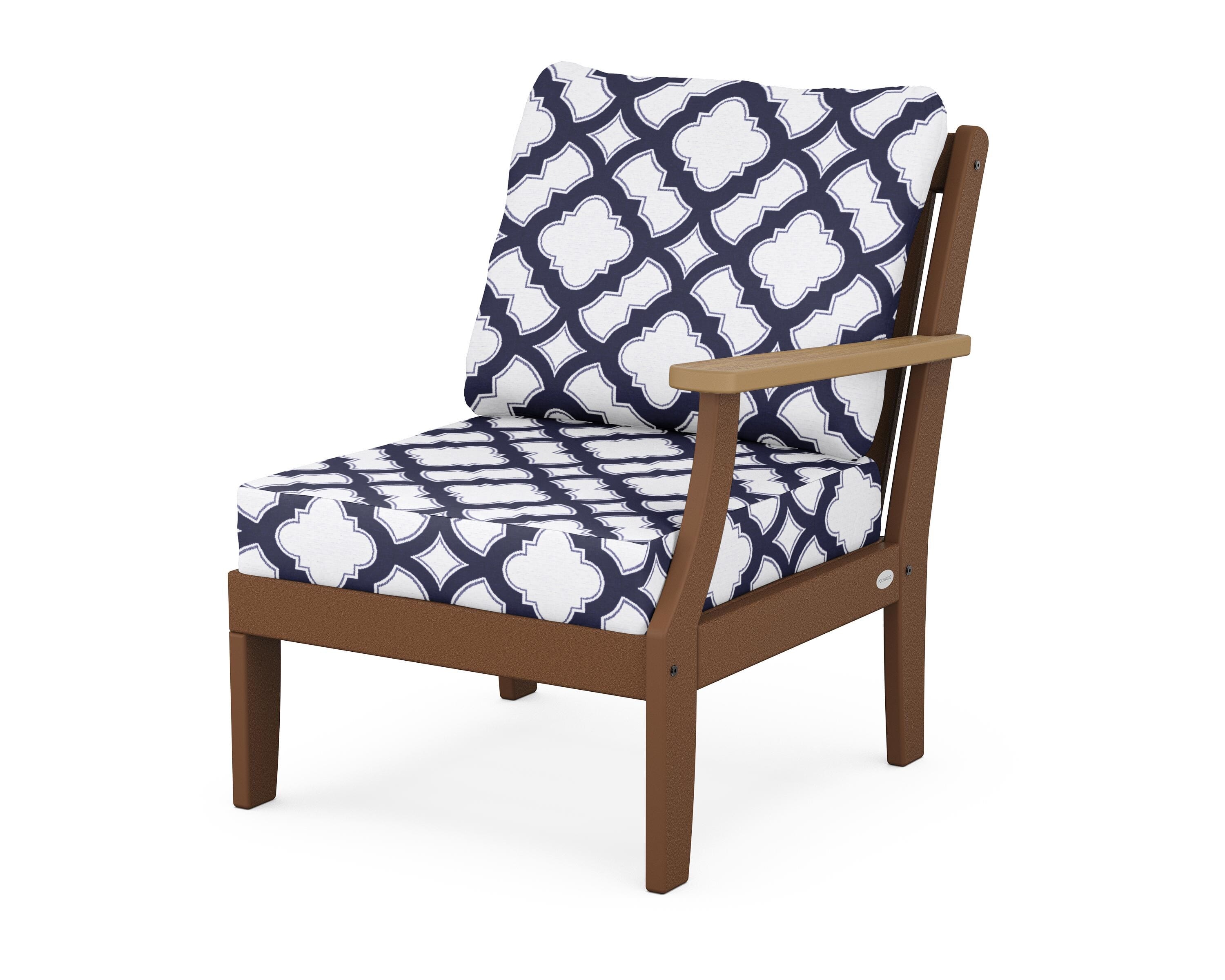 POLYWOOD® Braxton Modular Right Arm Chair in Teak / Natural / Trellis Navy