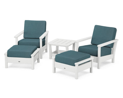 POLYWOOD® Harbour 5-Piece Deep Seating Chair Set in White / Ocean Teal