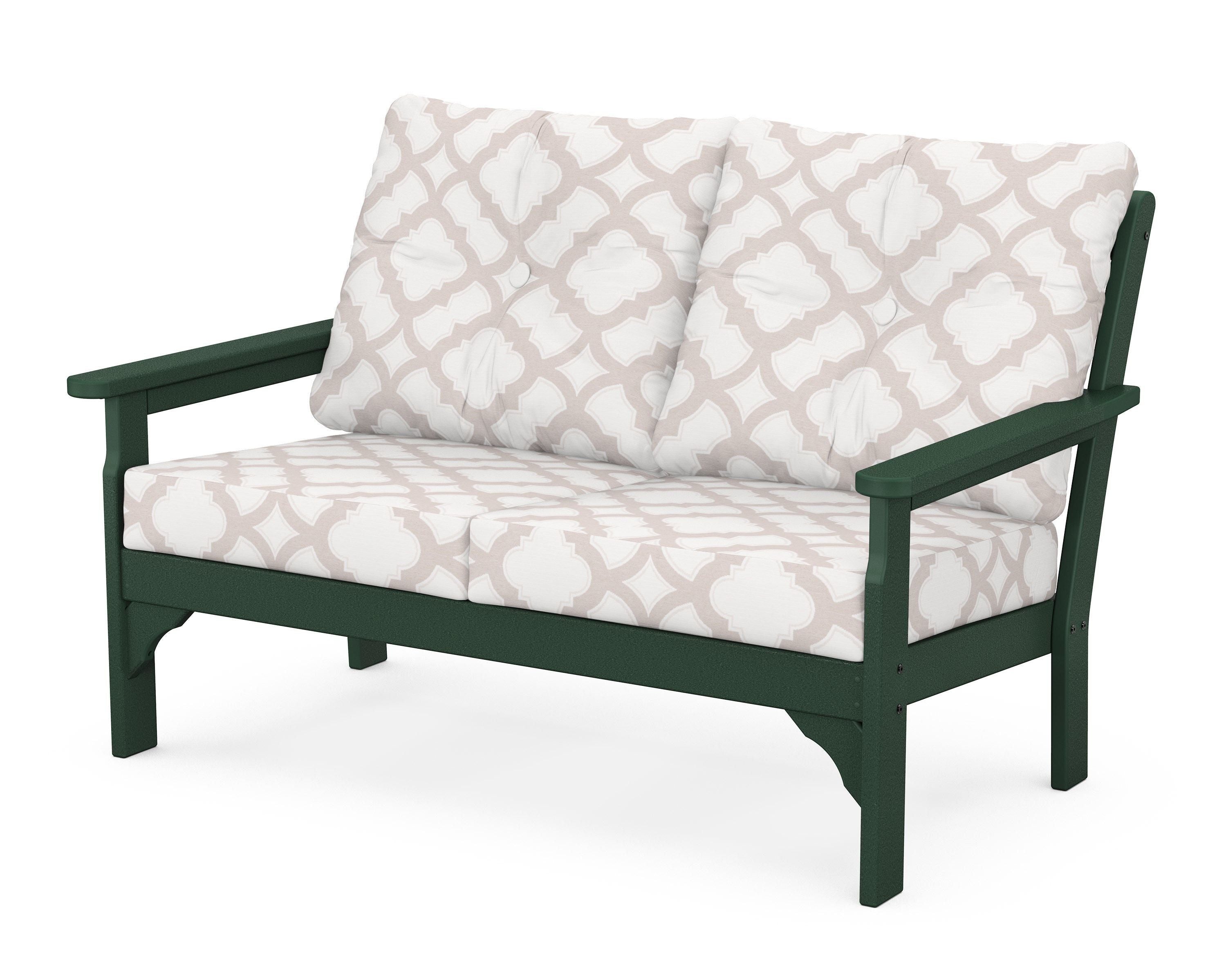 POLYWOOD® Vineyard Deep Seating Loveseat in Green / Trellis Dune Burlap