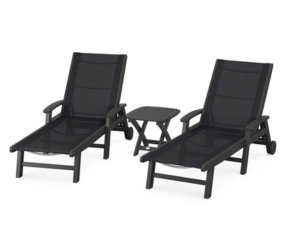POLYWOOD® Coastal 3-Piece Wheeled Chaise Set in Black / Black Sling