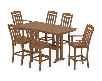 Country Living Cottage 7-Piece Farmhouse Bar Set with Trestle Legs in Teak