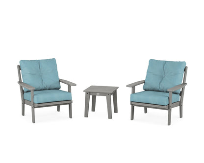 POLYWOOD® Oxford 3-Piece Deep Seating Set in Slate Grey / Lattice Sky Blue